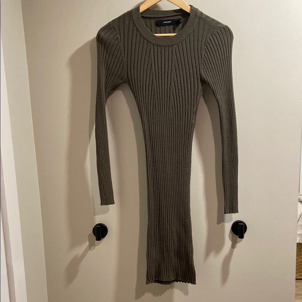 Olive Green Ribbed Knit Dress